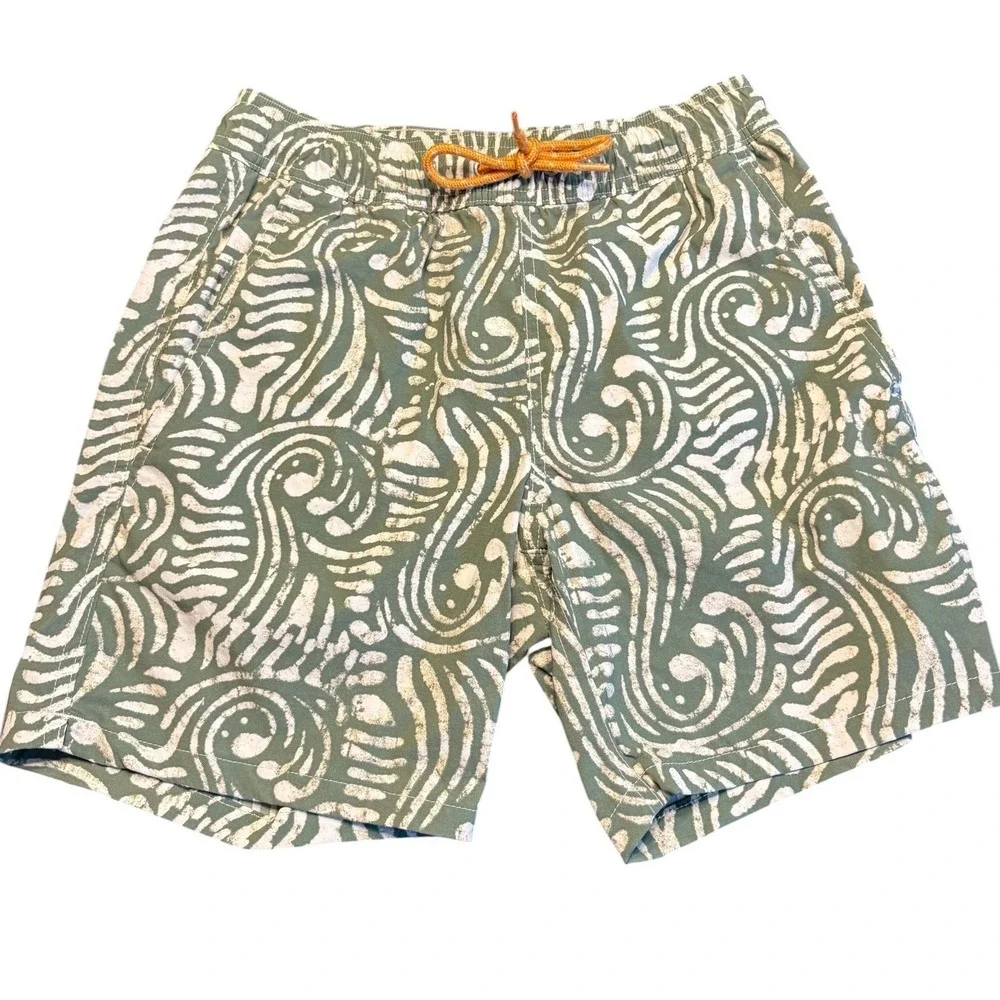 J. Crew Mens Swim‎ Trunks XS Green 6 inch stretch Batik Mesh Lined Board Shorts